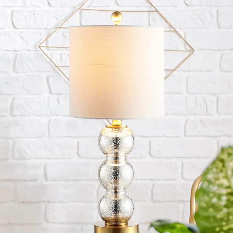 Wilson 21" Glass/Metal LED Table Lamp, White/Brass Gold by JONATHAN Y