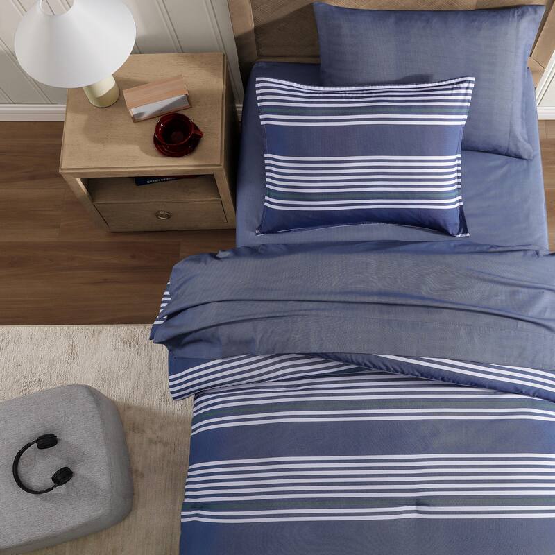 Tommy Hilfiger Lido Stripe Reversible Blue Comforter Bonus Set