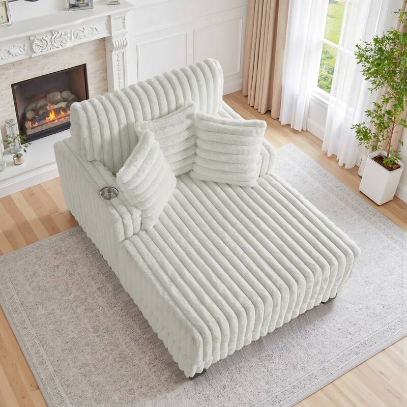 41.7" W Upholstered Plush Corduroy Chaise Lounge with Pillows