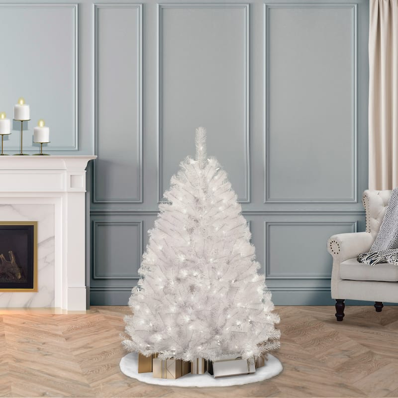 Puleo International 4.5 ft. Pre-Lit White Northern Fir Artificial Christmas Tree