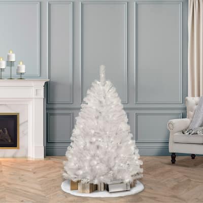 Puleo International 4.5 ft. Pre-Lit White Northern Fir Artificial Christmas Tree