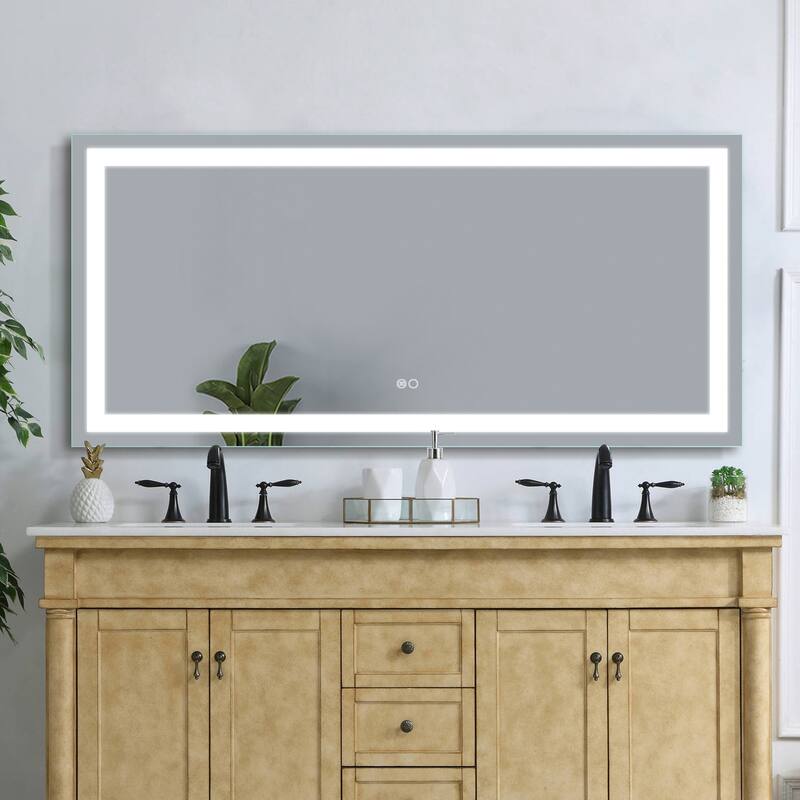 28'' H x 60'' W LED Bathroom Frameless Mirror Anti-Fog With Touch Switch Memory(Horizontal/Vertical) - Silver
