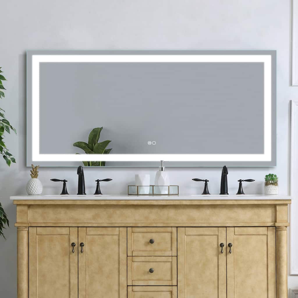28'' H x 60'' W LED Bathroom Frameless Mirror Anti-Fog With Touch Switch Memory(Horizontal/Vertical) - Silver