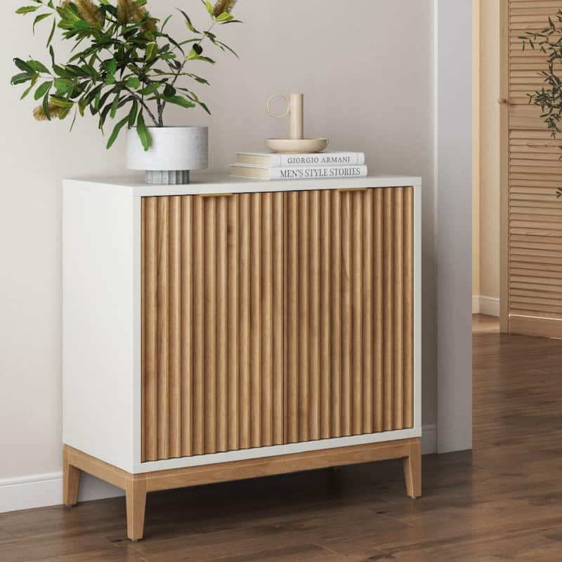 Jasper Modern Sideboard, Kitchen Storage Cabinet with Fluted Doors - Warm White Single