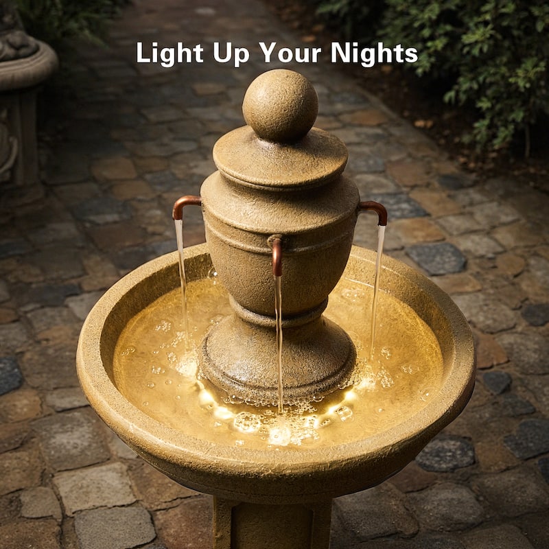 2-Tier Water Fountain, Outdoor, Sand Stone Look with Pump for Home Garden Yard Decor