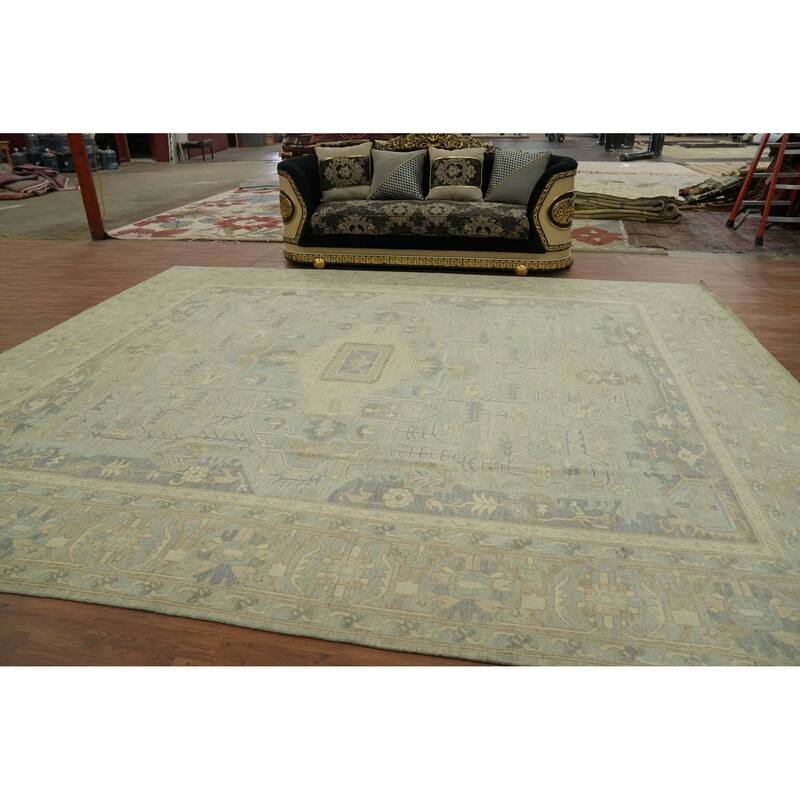 Vegetable Dye Wool Oushak Turkish Large Rug, Medallion Geometric Carpet - 14' 7'' X 12' 2''