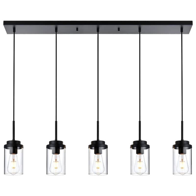 5 Lights Kitchen Island Lighting Linear Chandeliers, Industrial Pendant Light Fixtures Ceiling Hanging with Clear Glass Shade