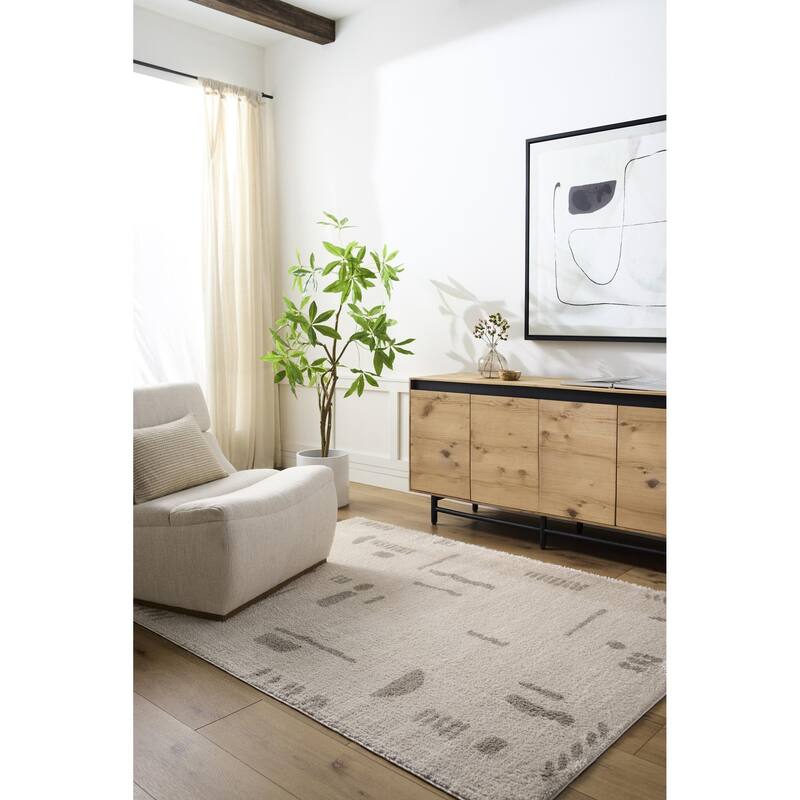 Livabliss Fossay Shag Modern & Contemporary Stripe Washable Area Rug - Light Beige/ Medium Gray - 2' 7" x 7' 3"