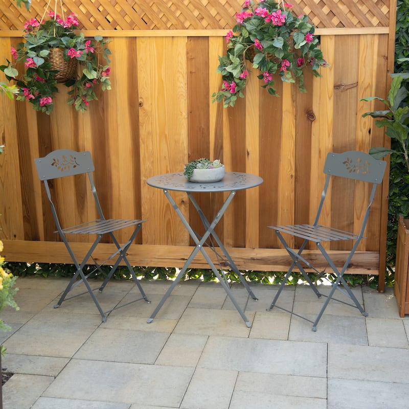 Alpine Corporation Indoor/Outdoor 3-Piece Bistro Set Folding Table and Chairs Patio Seating