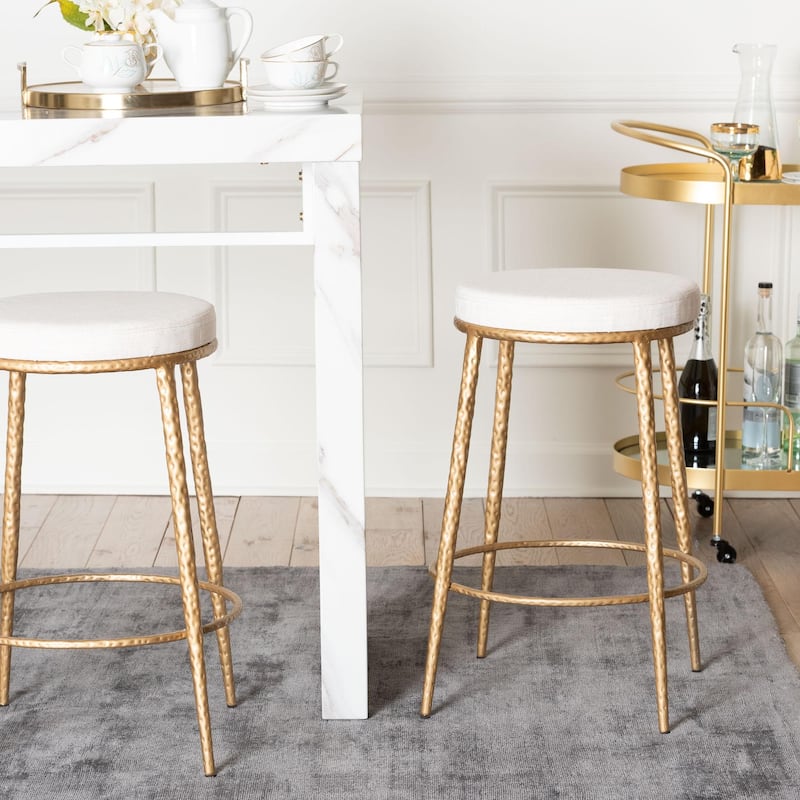 Jessa Counter Stool - Modern Rustic Backless Stool with Hand-Forged Metal Frame and Integrated Footrest