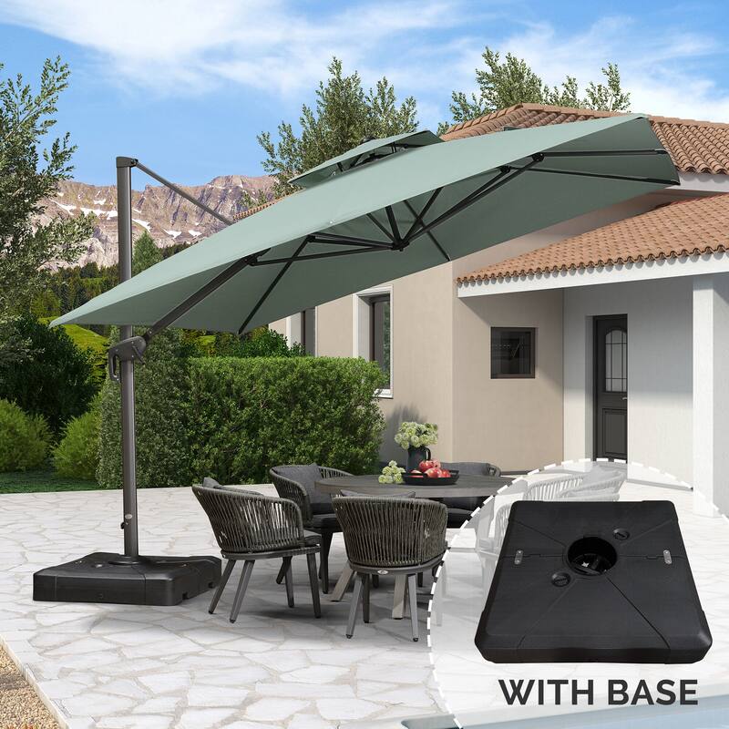 PURPLE LEAF Luxurious Design Square Patio Cantilever Umbrellas with Base UV50+ Fade Resistant - 11ft-Green NEW