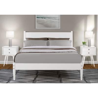 Mid-Century Bed Frame - Modern Platform Bed, White Finish, Wood Bed