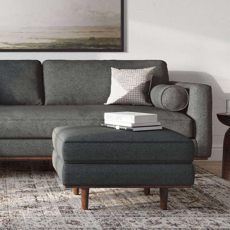 Morrison Ottoman in Charcoal Grey Woven-Blend Fabric