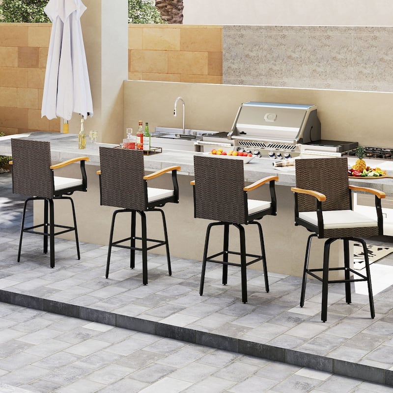 Gymax 4 PCS Outdoor Rattan 360 degree Swivel Bar Stool w/ Removable