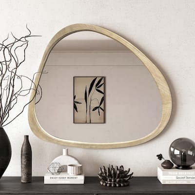 GDF Studio - Aramis 45 Inch Asymmetrical Solid Wood Wall Mirror with Natural Frame - Natural Wood