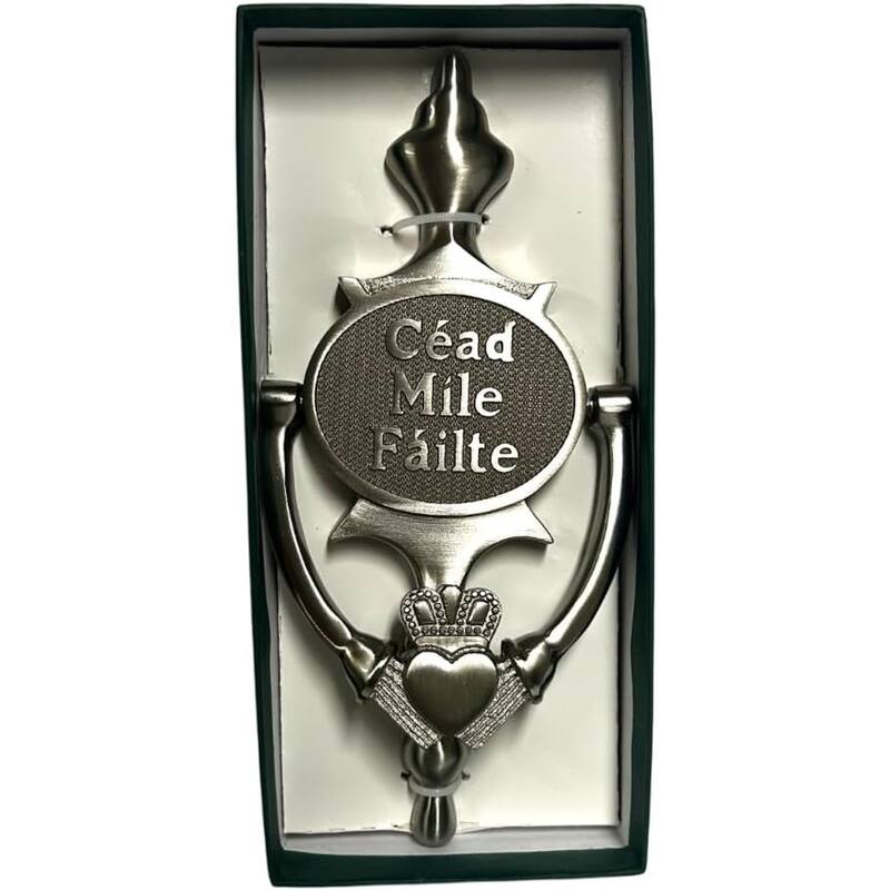 Brass Cead Mile Failte Oval Claddagh Door Knocker with Irish Symbolism