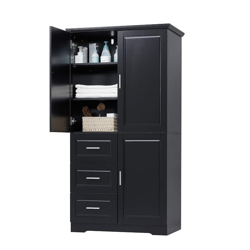 Roomfitters Tall and Wide Storage Cabinet with 3 Drawers and Doors for Bathroom or Office Freestanding Unit