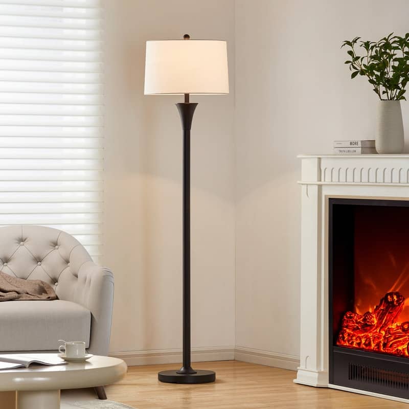 KAWOTI 66" Traditional Floor Lamp with White Linen Drum Shade