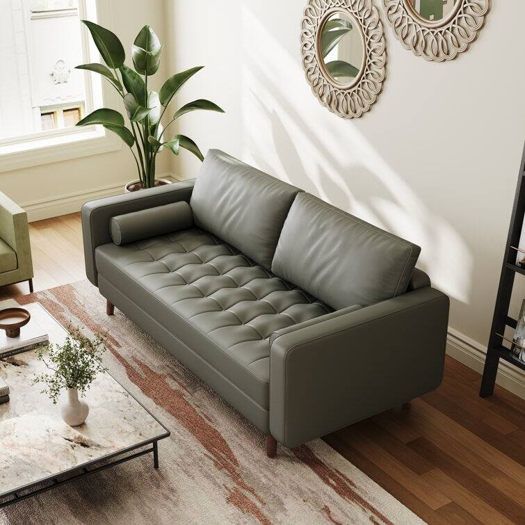 Stateside Upholstered Leather Square Arm Sofa Couch 70'' - Grey
