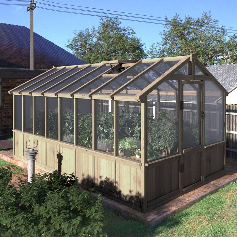 VEIKOUS Walk-in Wooden Greenhouse for Outside, Garden and Backyard, Light Mocha Brown