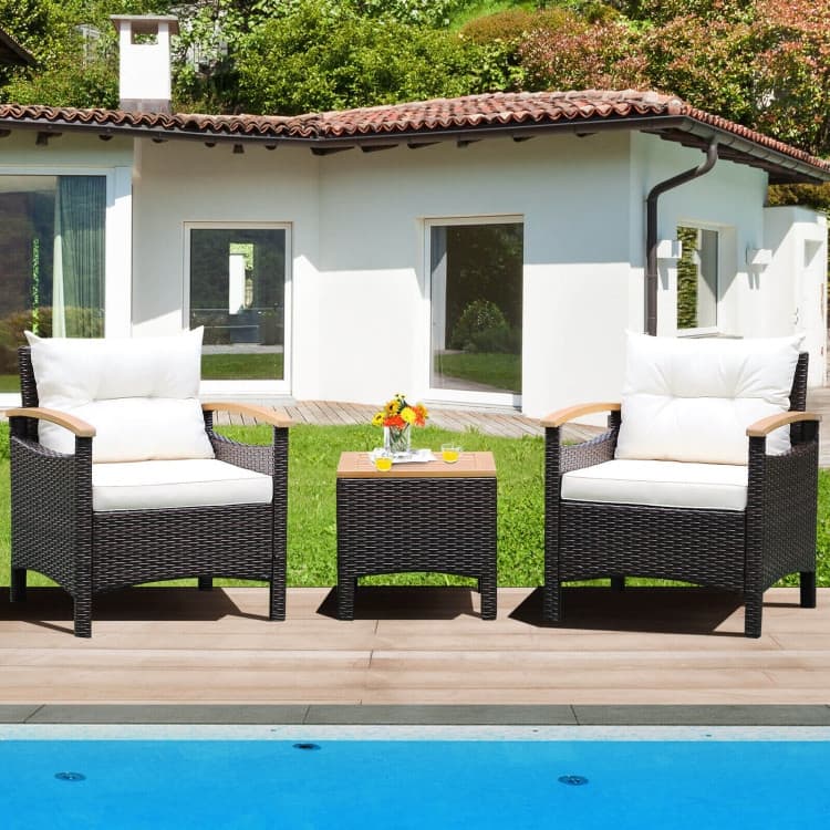 Patio Rattan Furniture Set with Removable Cushion - 3 Pieces - Single Sofa: 25" x 24" x 29"