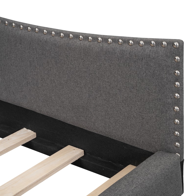 Full Size Upholstered Daybed with Headboard and Armrest