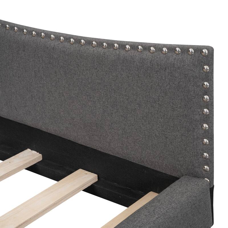 Modern Grey Upholstered Full Size Daybed with Headboard and Armrest