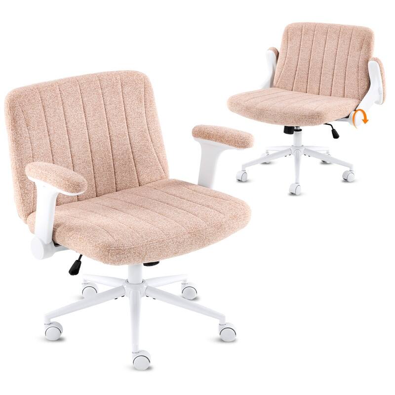Chenille Swivel Chair With Adjustable Flip-Up Arms For Cross-Legged