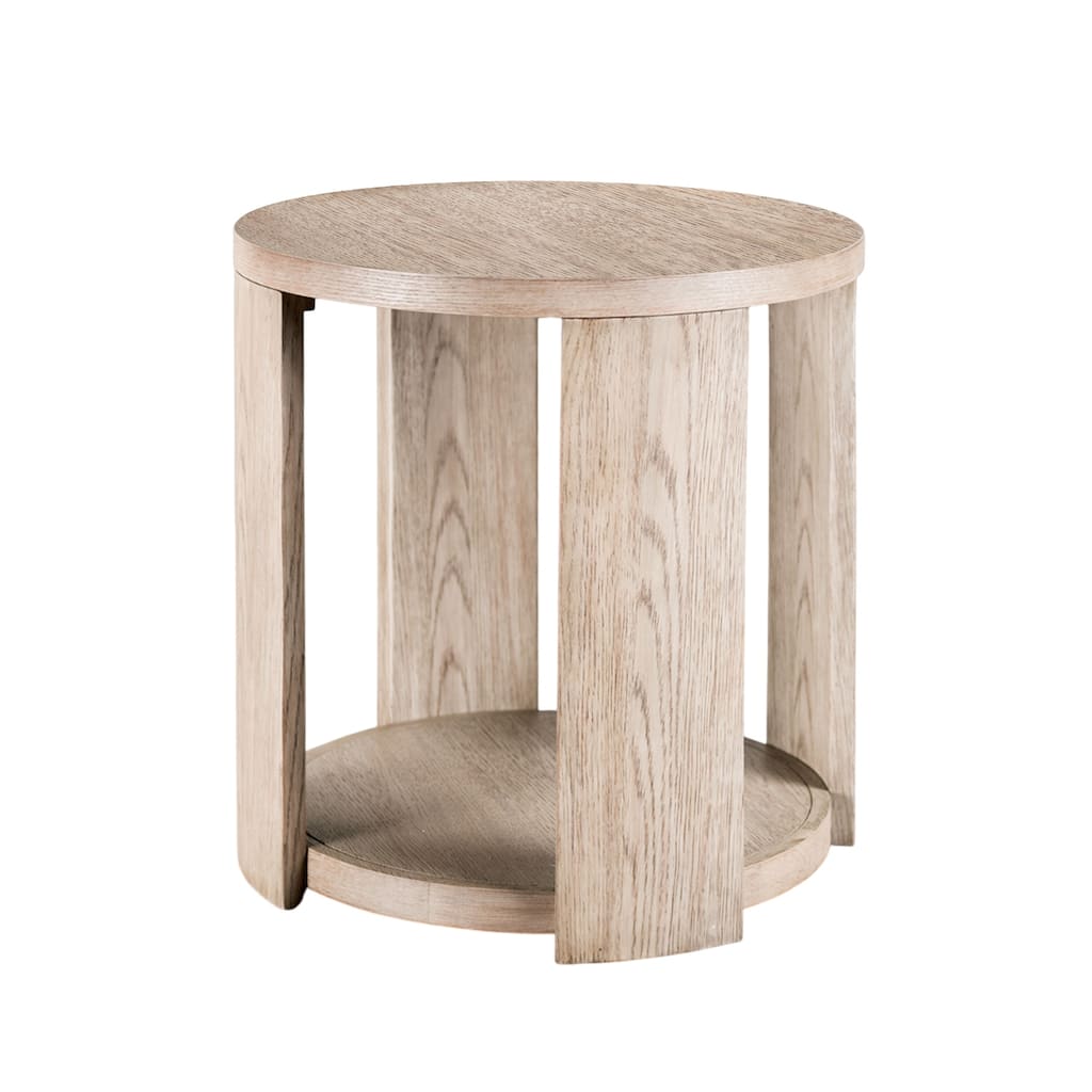 Round End Table with Open Bottom Shelf in Oak