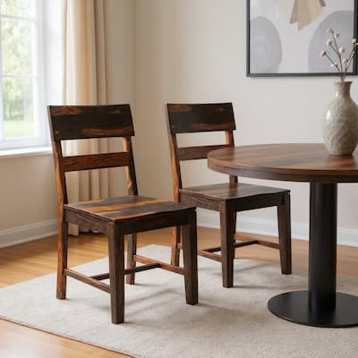 HomeRoots Set of Two Dark Brown Solid Wood Ladder Back Dining Side Chairs - 18.00 in. x 36.00 in. x 18.00 in.