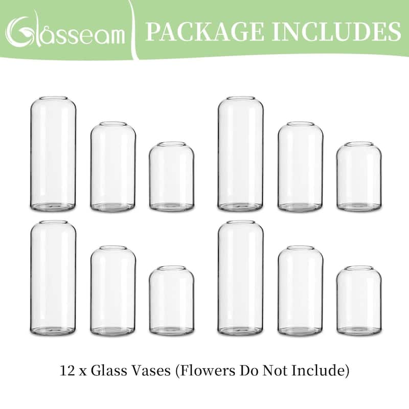Glass Bud Vases for Centerpieces - Clear Small Flower Vase Decor Bulk Set of 12 Handmade Modern Decorative Vases