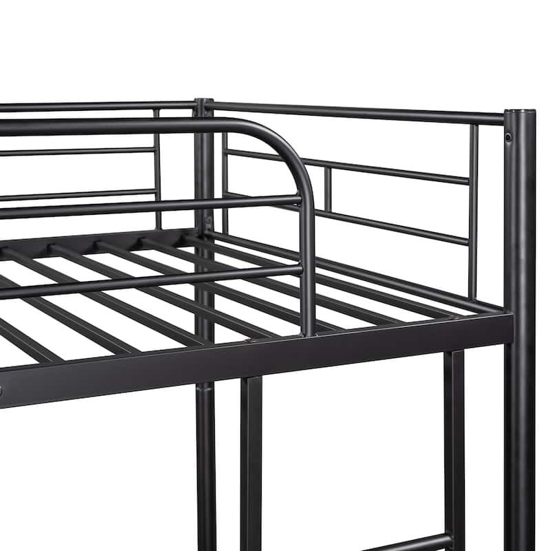 Black Twin over Twin Metal Bunk Bed with Fence and Ladder for Kids