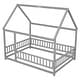 preview thumbnail 9 of 16, Full Size Wooden Bed House Bed with House Roof Frame and Fence Guardrails