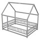 preview thumbnail 9 of 8, Grey Full Size Wooden Floor Bed with House Roof and Guardrails for Kids