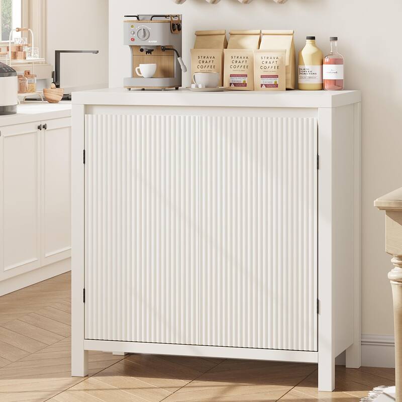 Fluted Storage Cabinet, Modern Sideboard Buffet Cabinet with Doors and Shelves