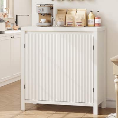 Fluted Storage Cabinet, Modern Sideboard Buffet Cabinet with Doors and Shelves