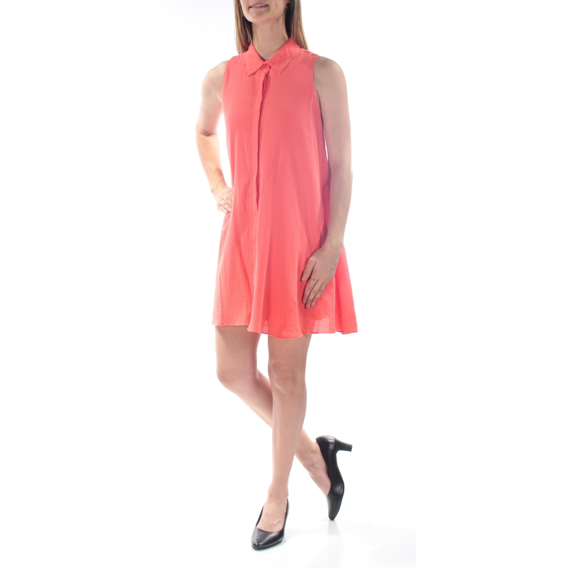 Shop Rachel Roy Womens Coral Sleeveless Collared Mini Shirt Dress