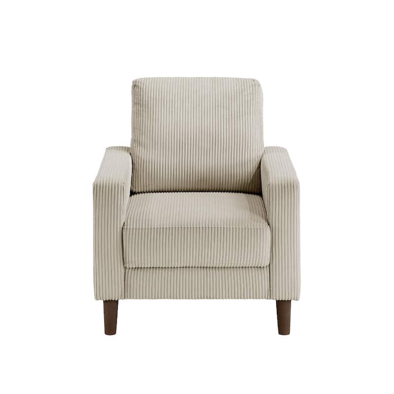 Cey Sofa Armchair, Taupe Corduroy Upholstery, Modern Style Brown Legs