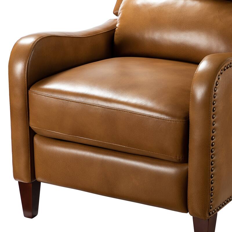 Brigida Cigar Genuine Leather Pushback Recliner with Nailhead Trim by HULALA HOME