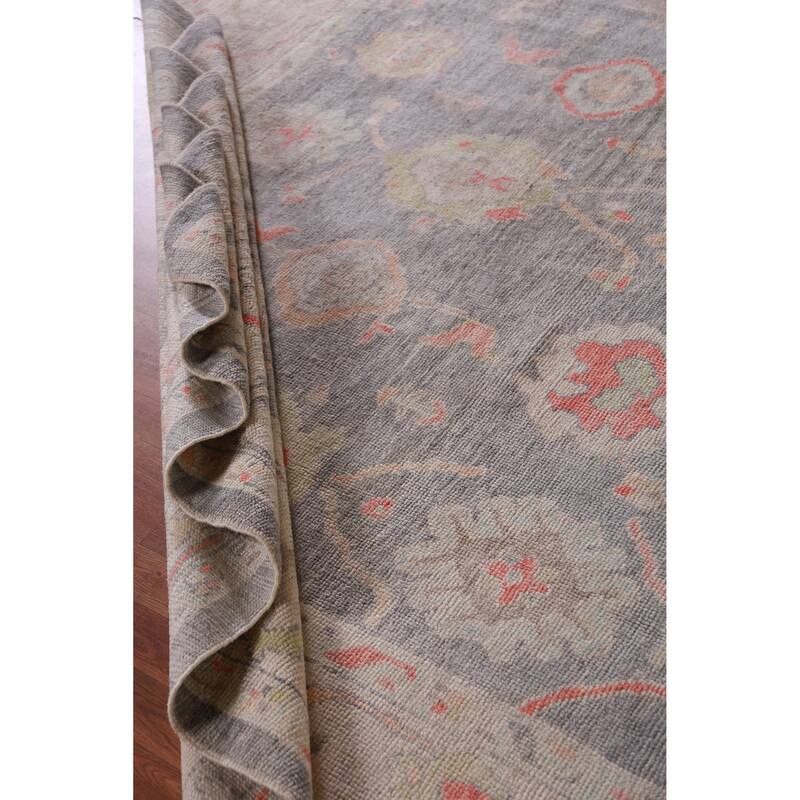 Hand Knotted Oriental 100% Wool Carpet Transitional All-Over Greys & Charcoal Oushak Area Rug - 14' 3'' X 10' 0''