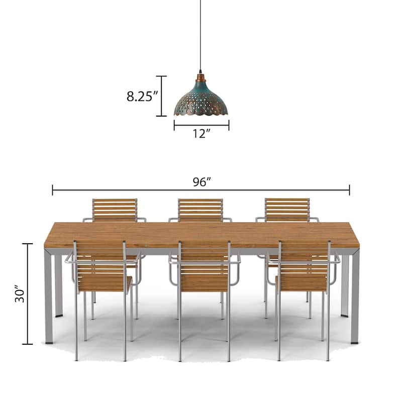 Odetta River of Goods Faux Blue Patina Metal Adjustable Drop Height 12-Inch Hanging Pendant Light with Punched Holes