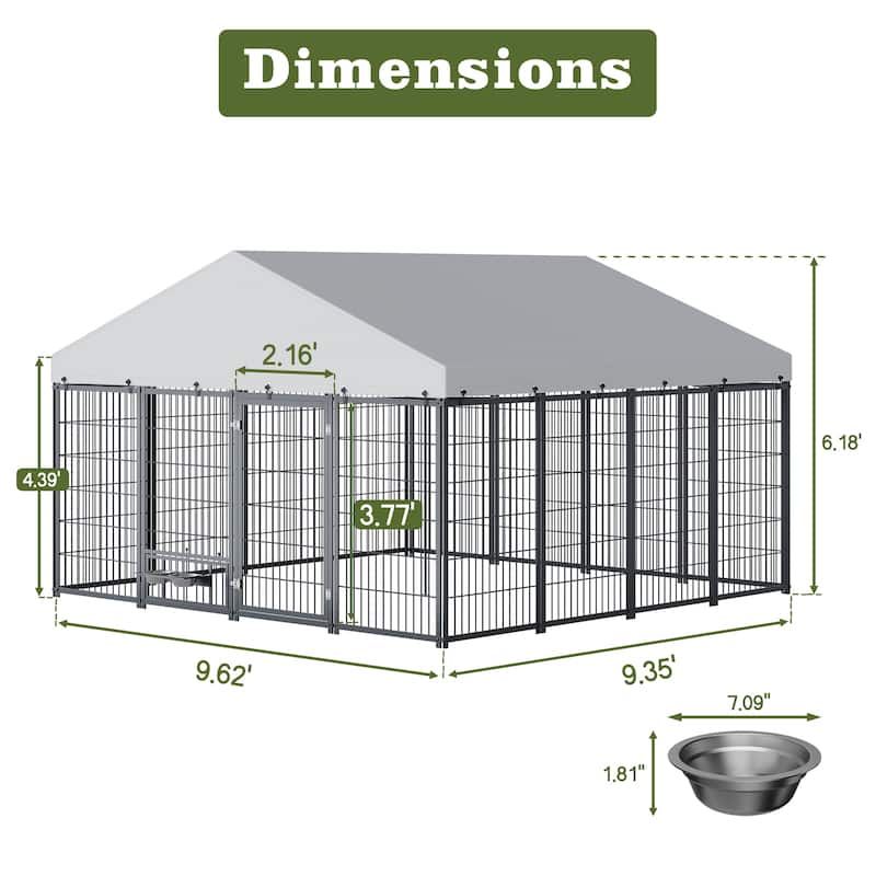 GDF Studio - Rockwell Extra Large Outdoor Dog Kennel with Roof Cover & Feeding System