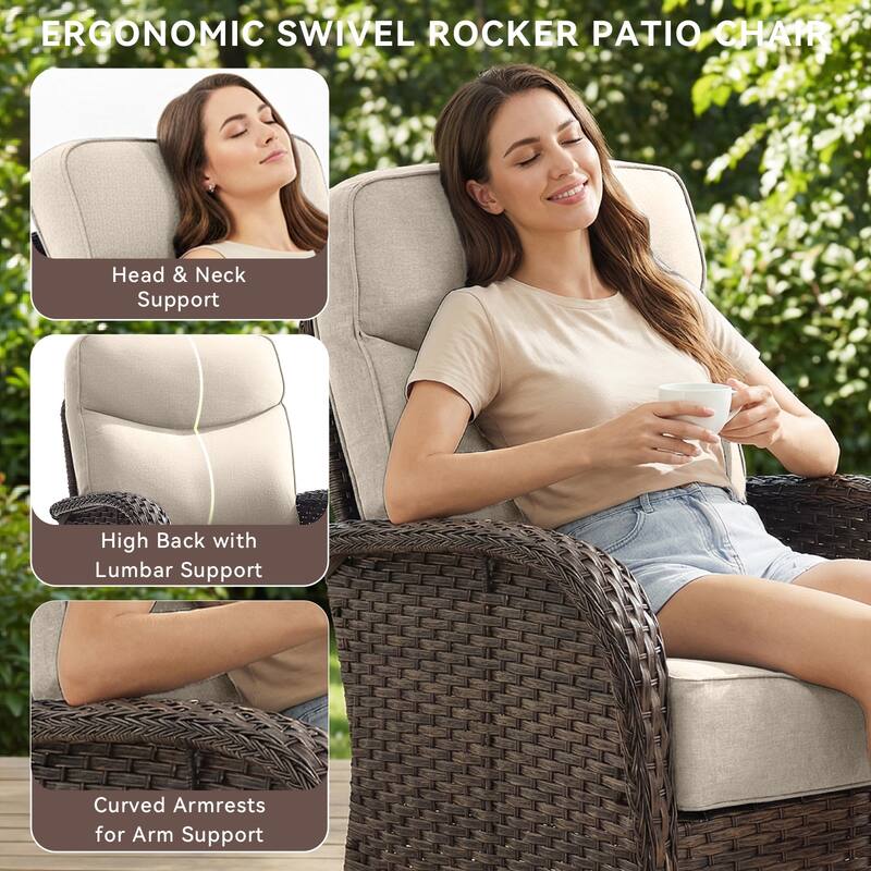 Pocassy Outdoor Wicker Patio Swivel Chair with Ottoman Sets