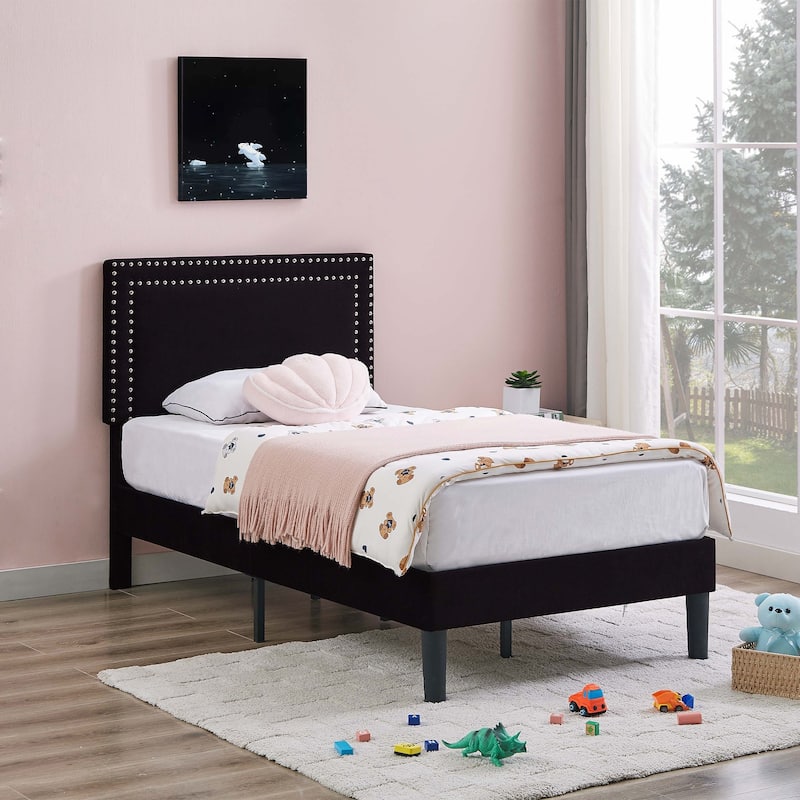 VECELO Upholstered Bed Frames with Height Adjustable Headboard