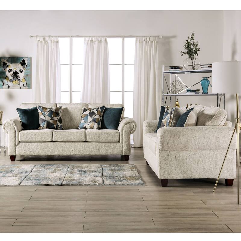 Mecia Transitional Chenille Rolled Arms 2-Piece Sofa Set by Furniture of America