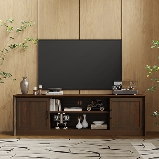 Farmhouse Entertainment Center with Metal Handles, TV Stand with Storage Cabinets