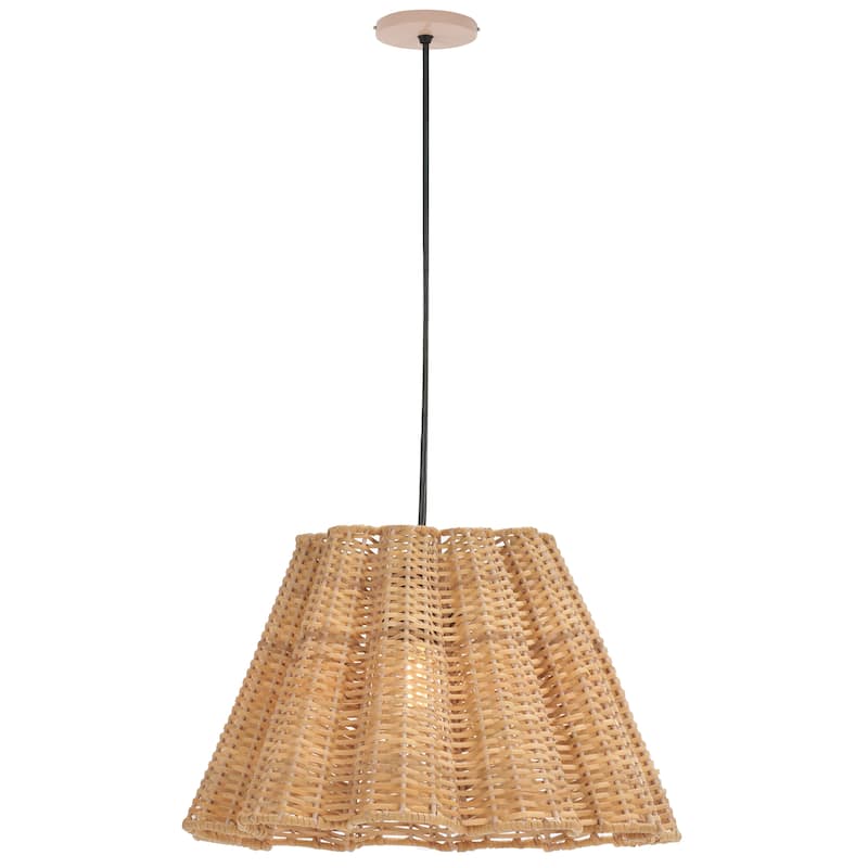 SAFAVIEH Melora 12-Inch Cane Shade Pendant Light, Hardwired Woven Ceiling Fixture (E27 Base) - 12"W x 12"D x 7"H