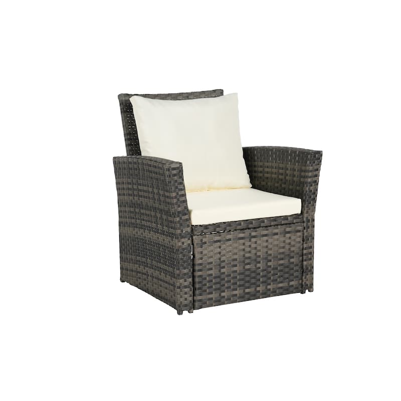 4-Piece PE Rattan Patio Furniture Set with Cushions and Tempered Glass Coffee Table, Outdoor Wicker Chairs and Loveseat