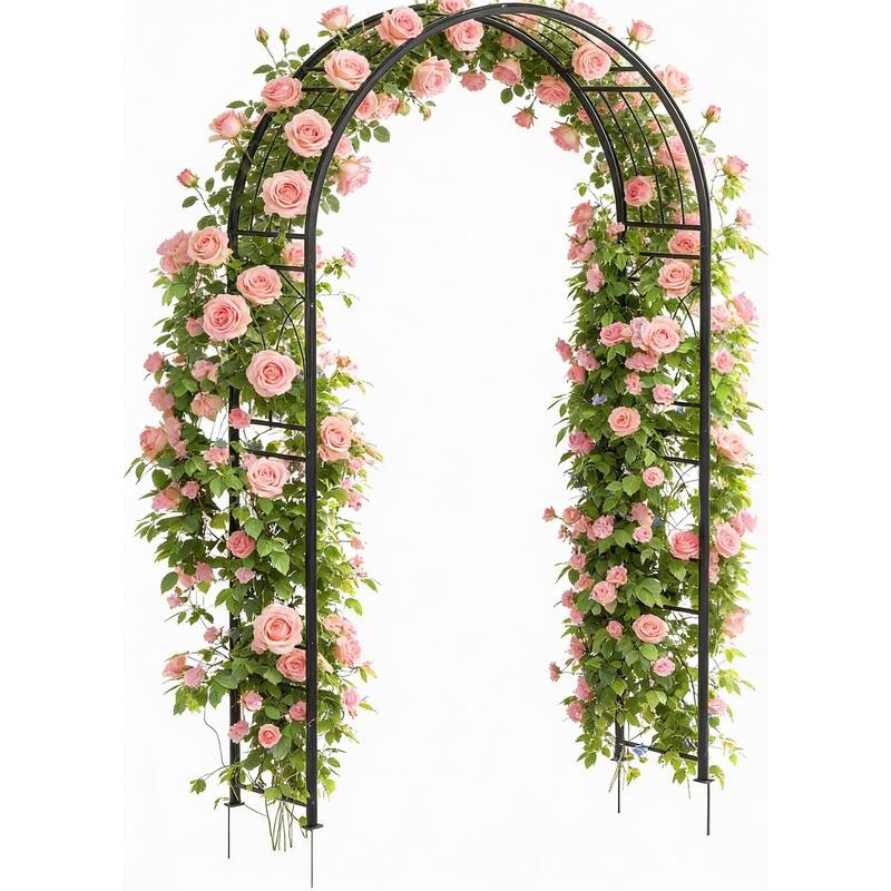 7.87 FT Black Metal Garden Arch Arbor - Black