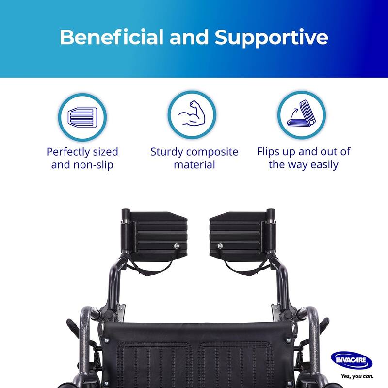 Invacare Wheelchair Legrest with Heel Loops, Adjustable Length, Swing-Away Design & Flip-Up Footplate - Black
